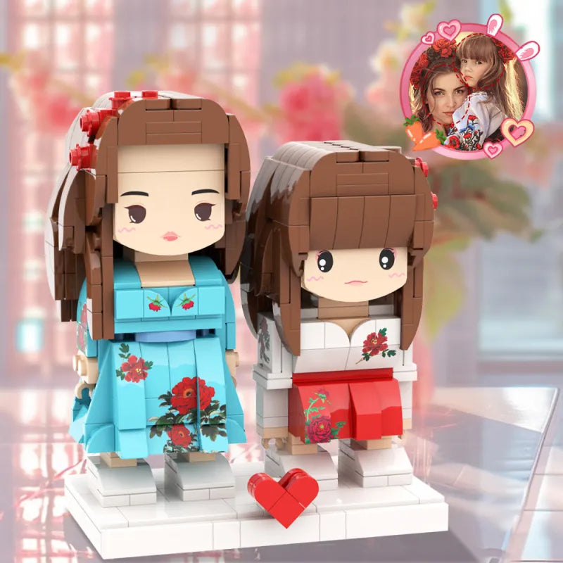 Mother's Day Daughter Mother Pretty Matching Dress Customizable Head 2 People Custom Brick Figures Gift