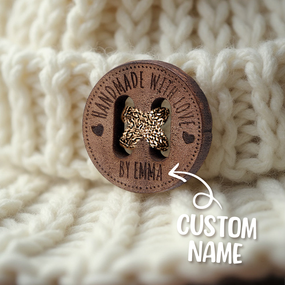 Personalized Handmade with Love Wooden Buttons Set of 15 Clothing Labels Gifts for Mother Grandma Knitting