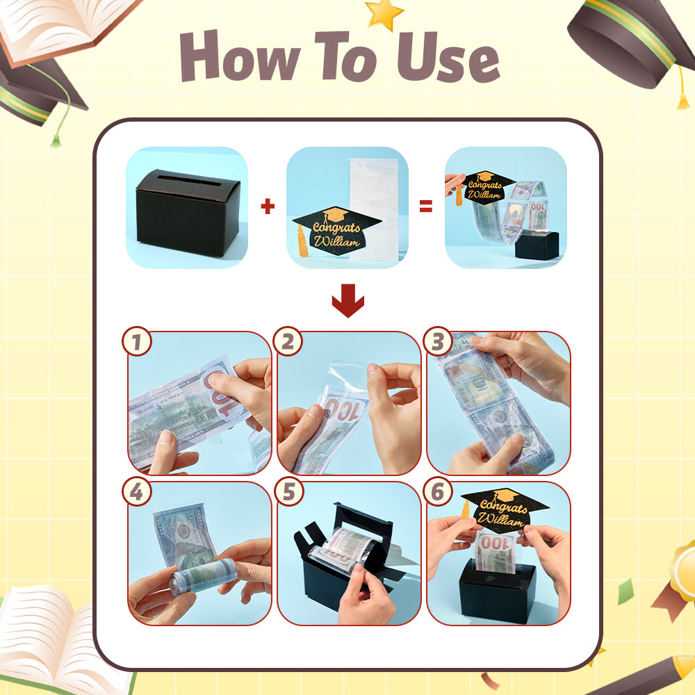 Personalized Graduation Cap Pull Out Money Gift Box Money Holder with 30pcs Transparent Bags Gift for
