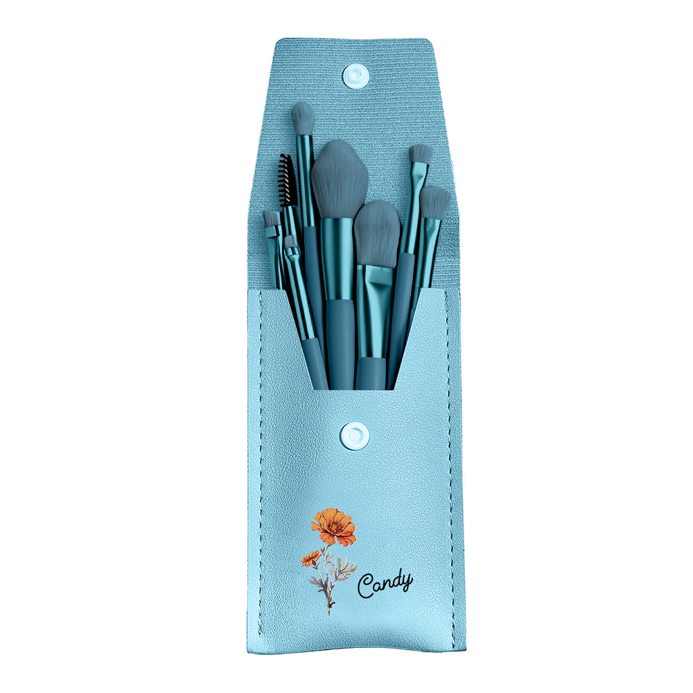 Custom Engraved Birth Flower Makeup Brush Set Wedding Gift